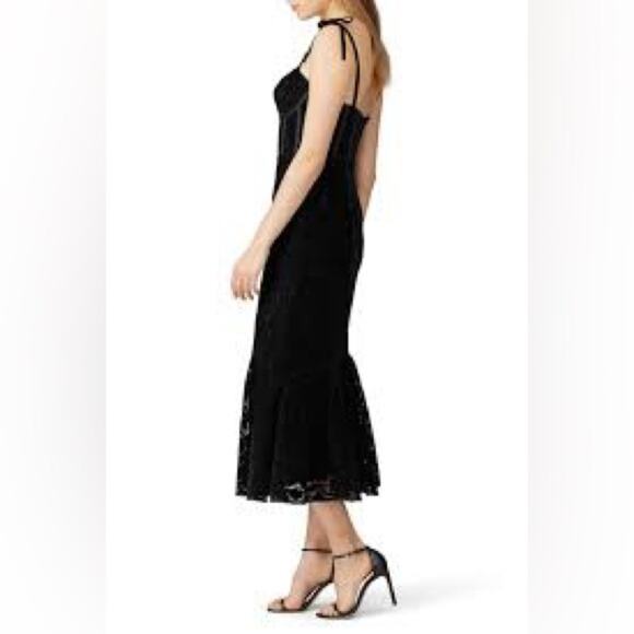 Monique Lhuillier Velvet Ruffle Hem Midi Dress Black Size 12 - Picture 4 of 8